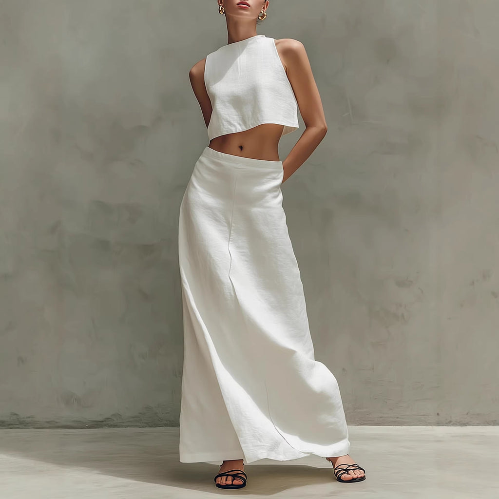 Women's Sleeveless Crop Top and Maxi Skirt Two-Piece Set - Image 4