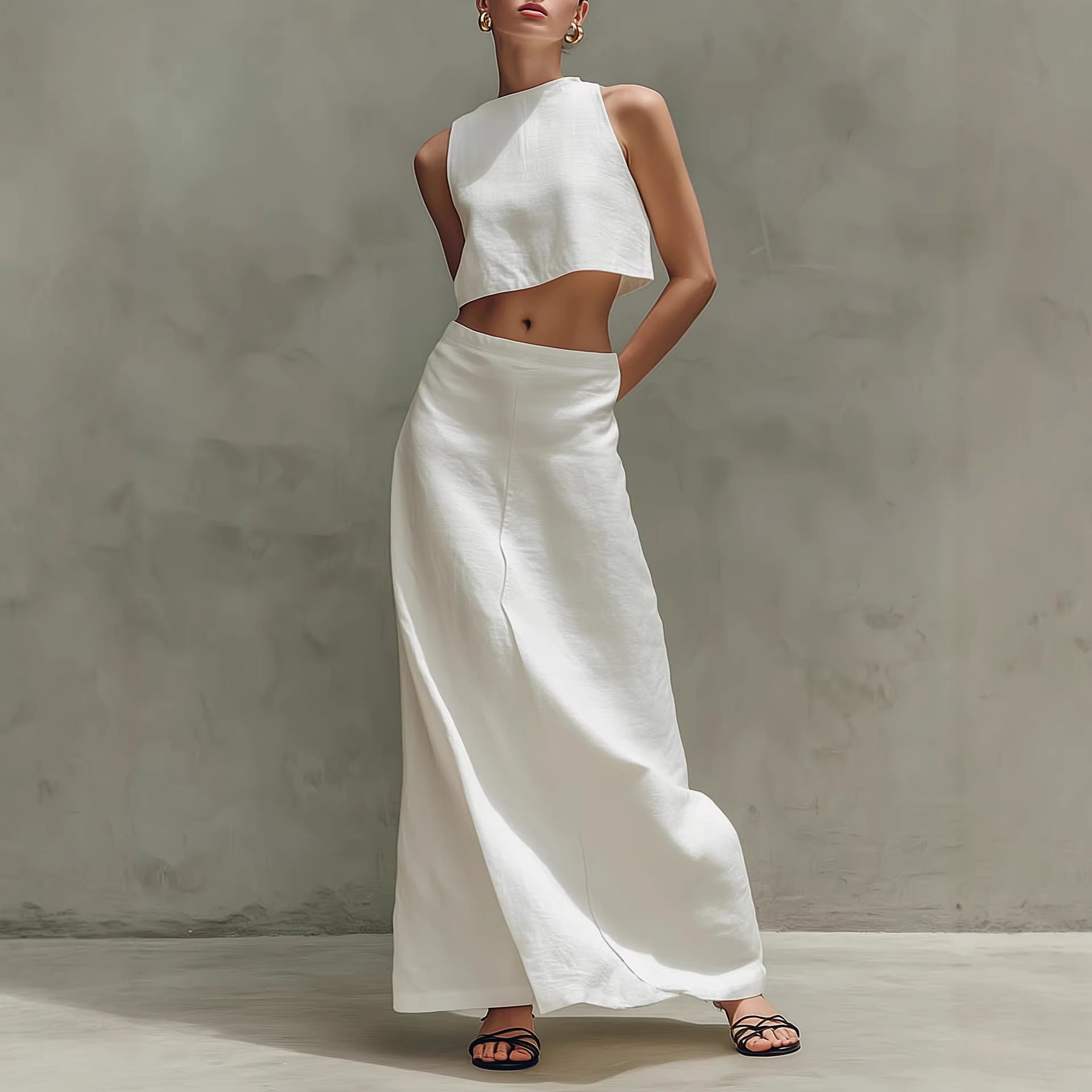 Women's Sleeveless Crop Top and Maxi Skirt Two-Piece Set - Image 4