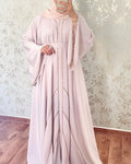 Light/sweet pink with gold embellishments Abaya