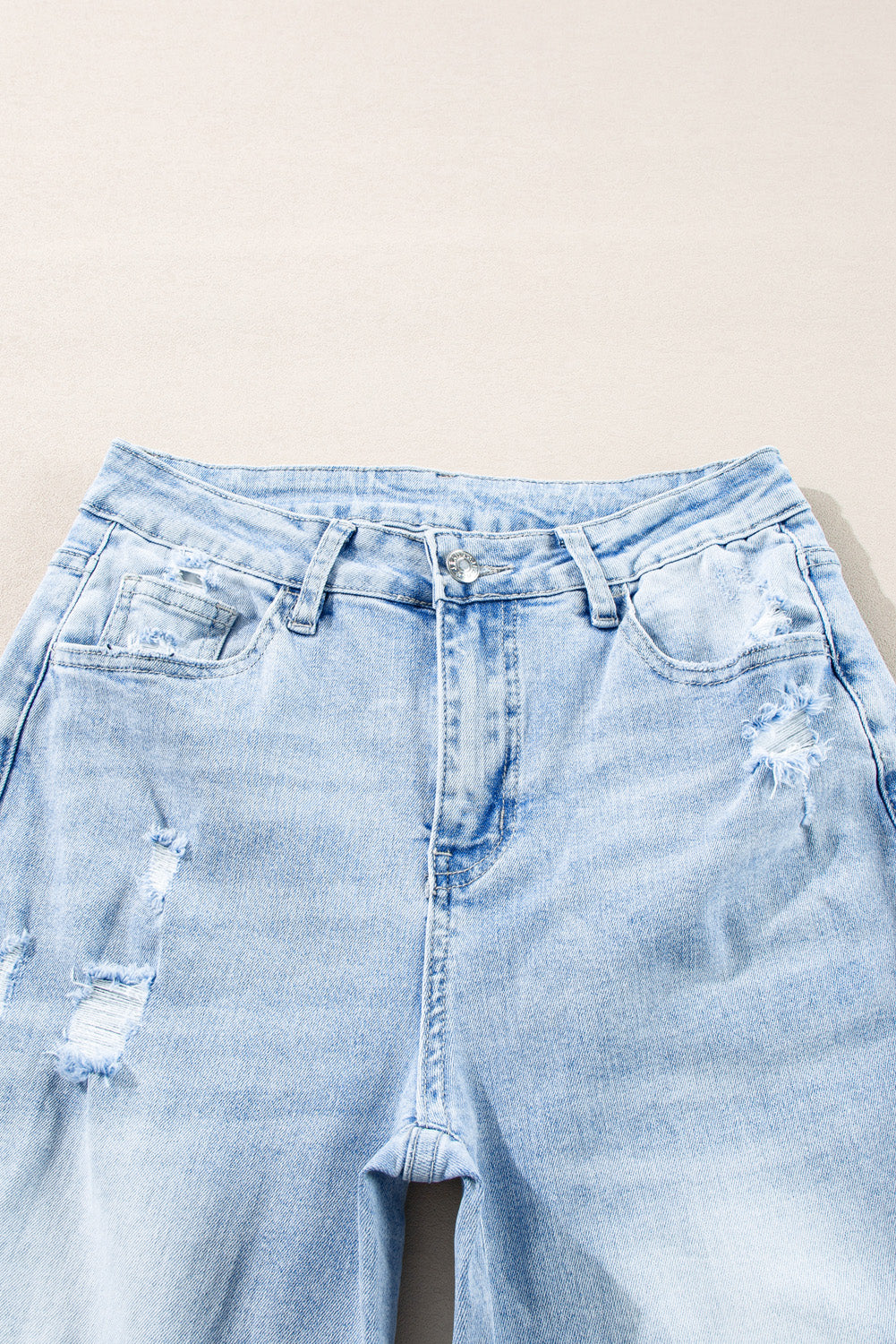 Distressed Light Wash Straight Leg Denim Jeans for Women