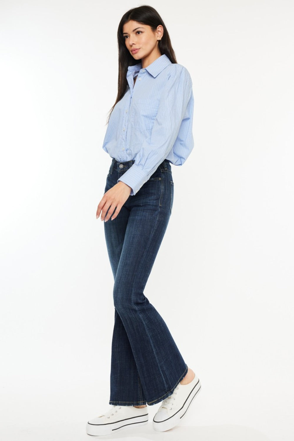 KanCan Mid Rise Flare Jeans in Dark Stone Wash Denim