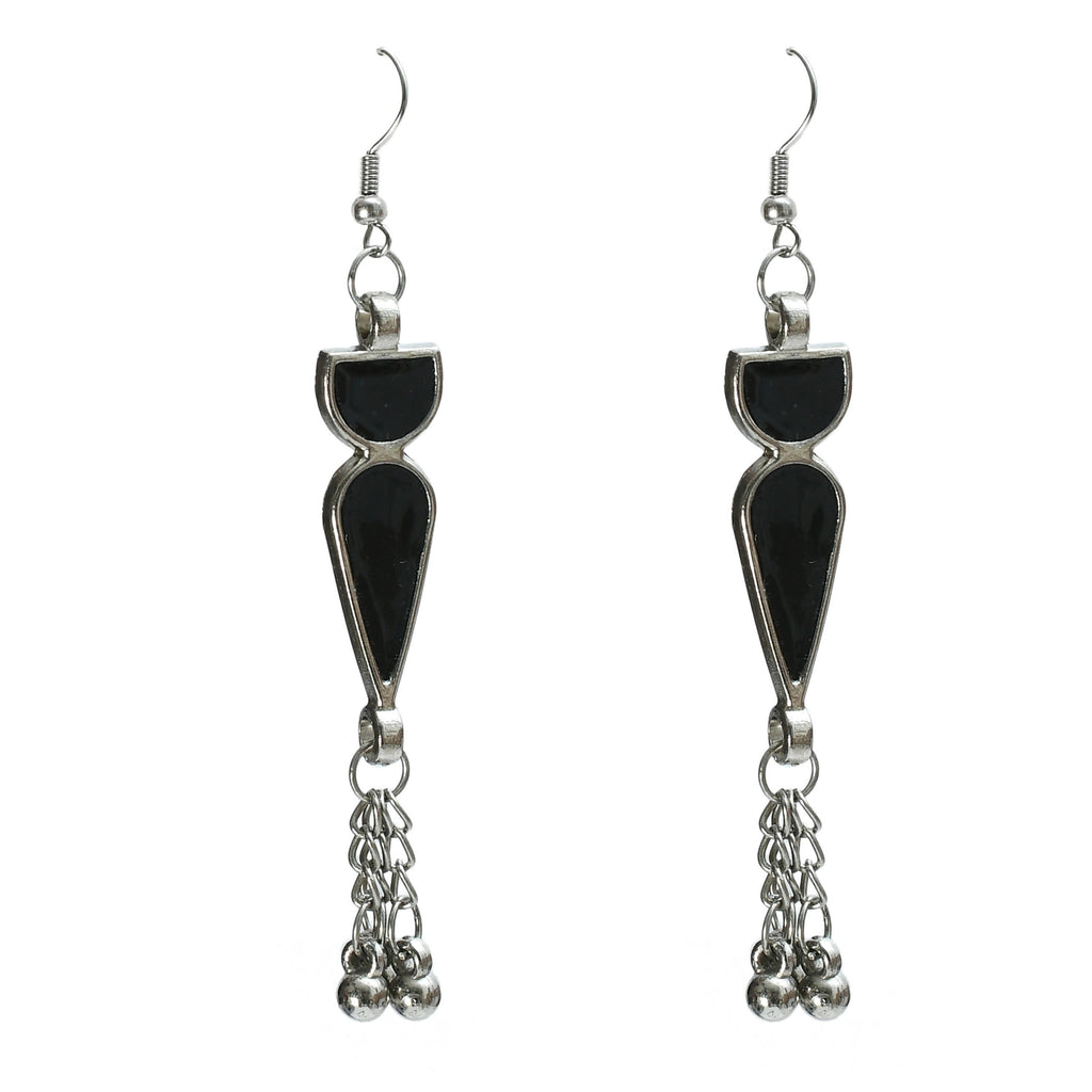 Oxidised Silver-Plated Meenakari Long Necklace Set