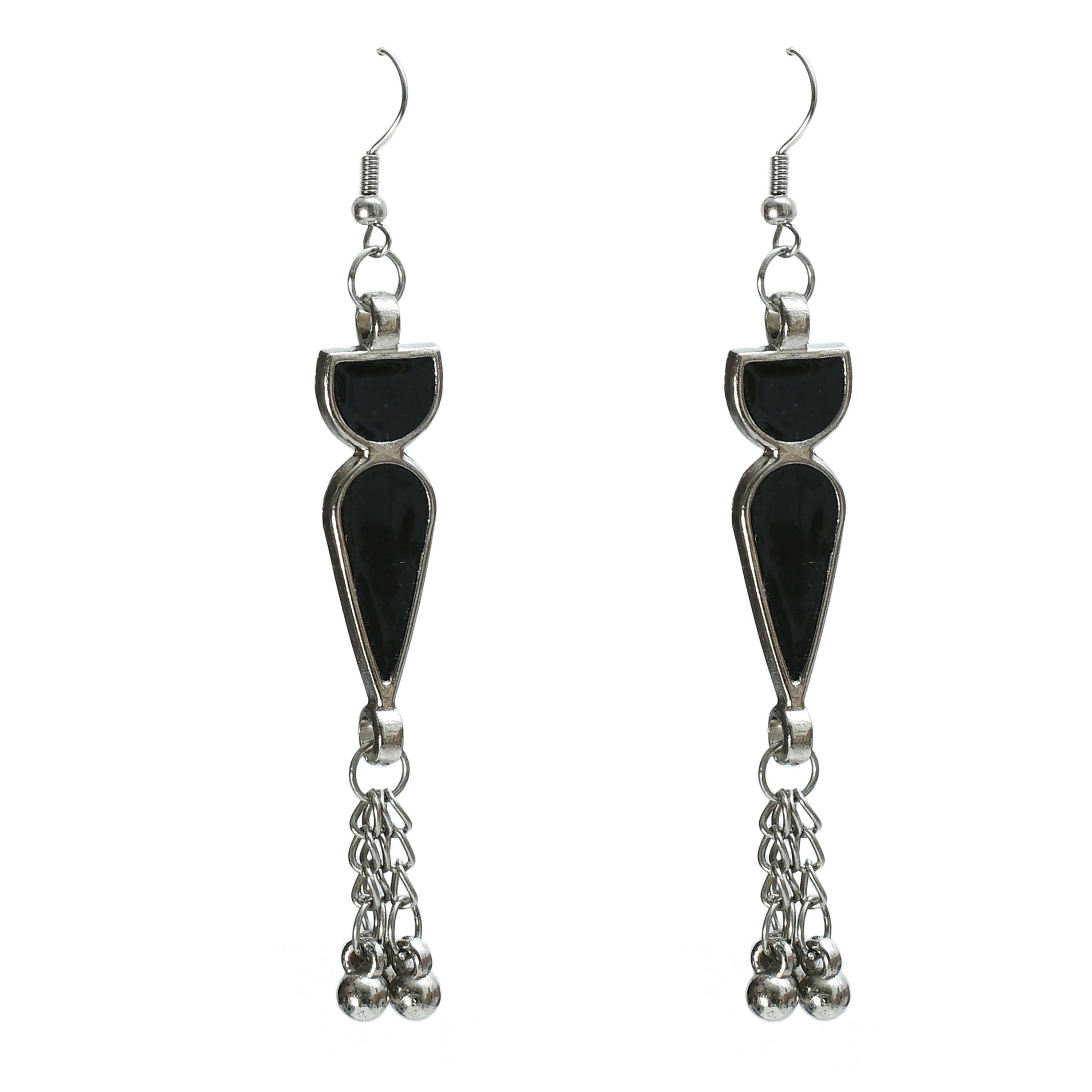 Oxidised Silver-Plated Meenakari Long Necklace Set