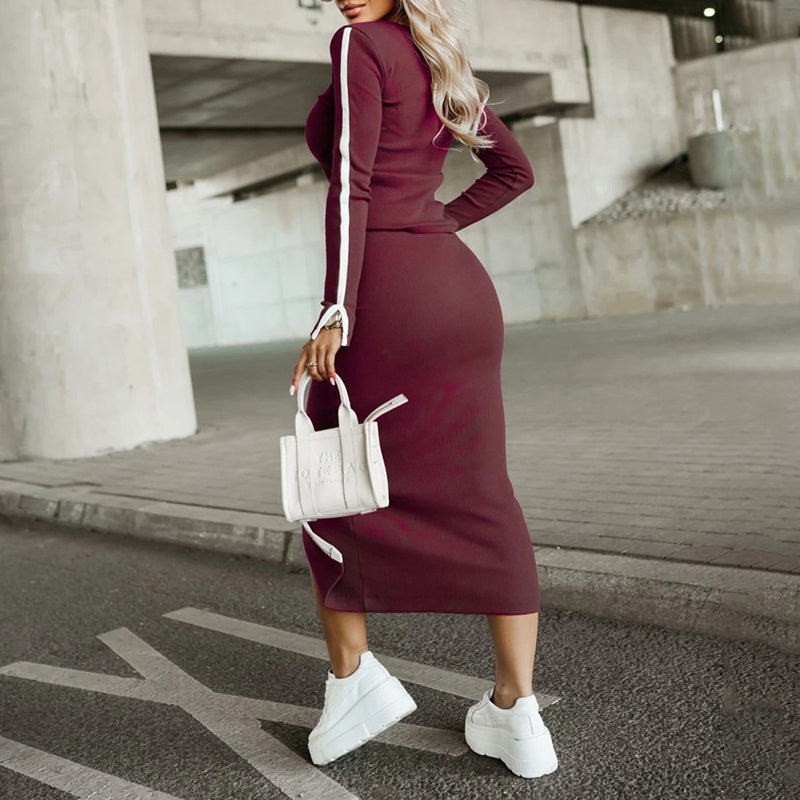 Women’s 2-Piece Long Sleeve Sweatshirt and Midi Skirt Set - Image 3