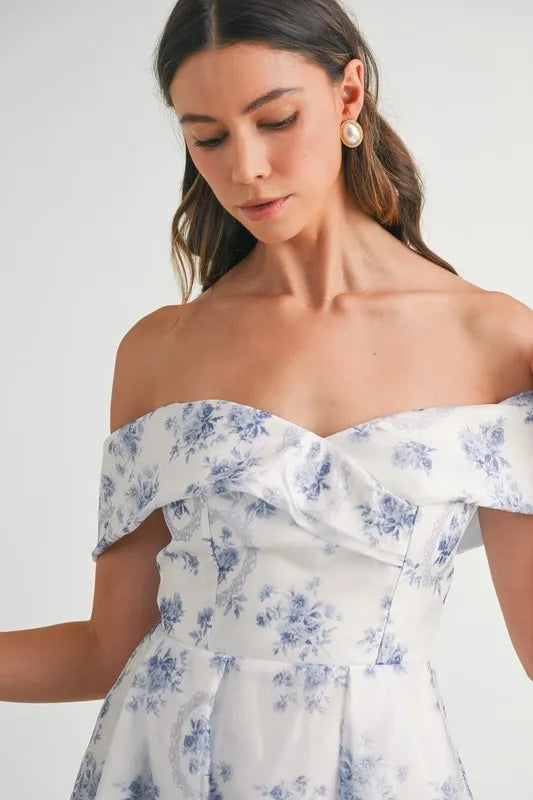 Off-Shoulder Floral Printed Maxi Dress