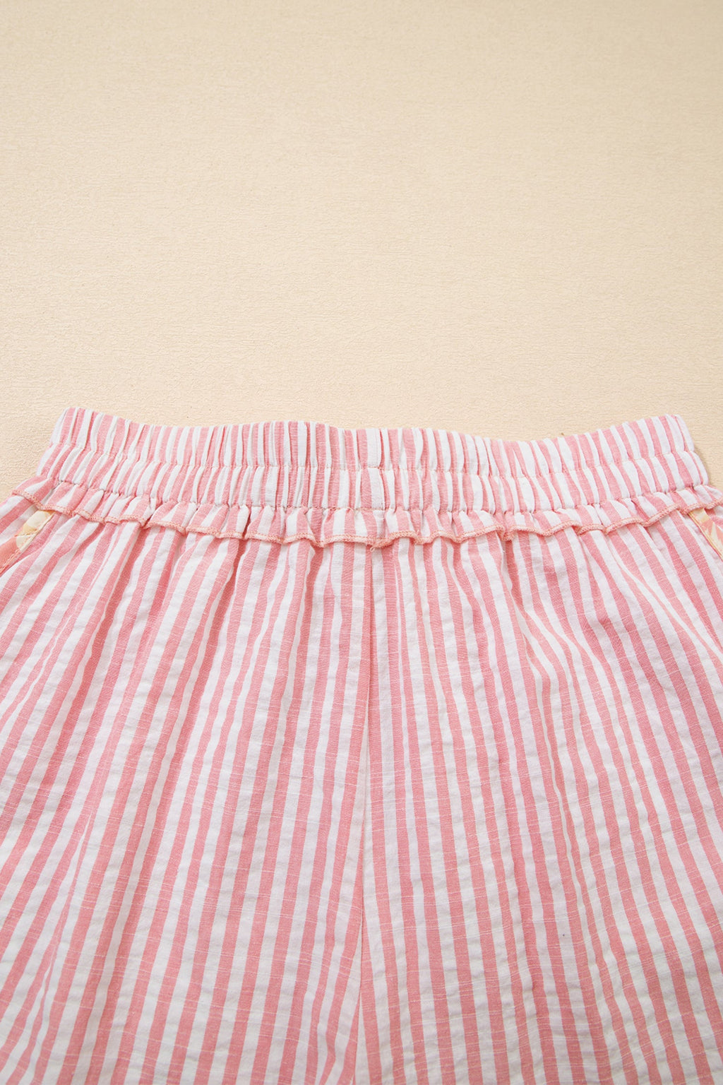 Floral Trim Ribbon Knot Casual Stripe Shorts