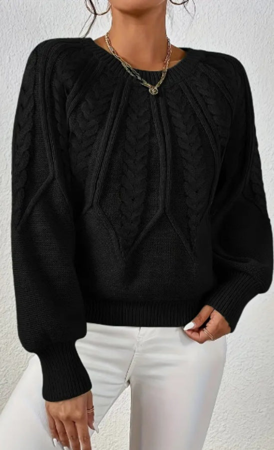 Women's Long Sleeve Crew Neck Pullover Sweater in Solid Knit
