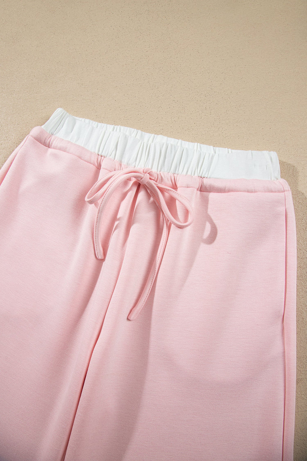 Solid Contrast Overlay Top & Drawstring Pant Set
