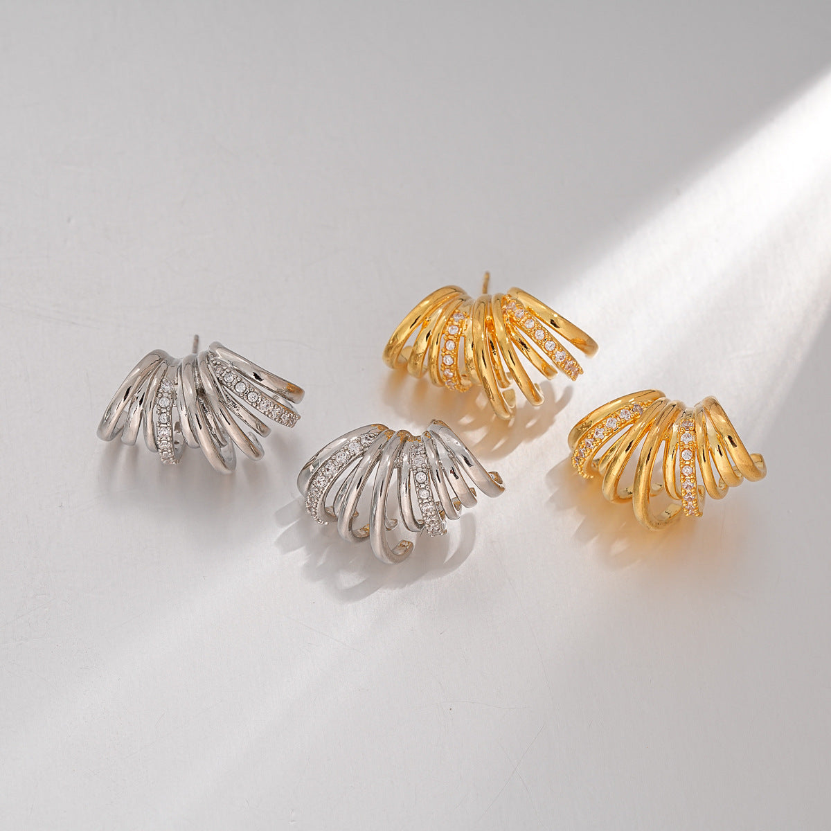 Multi Layer C Shape Zircon Stud Earrings Gold Plated Silver Needle Fashion Women Ear Jewelry For Daily Dating Banquet Party Occasions