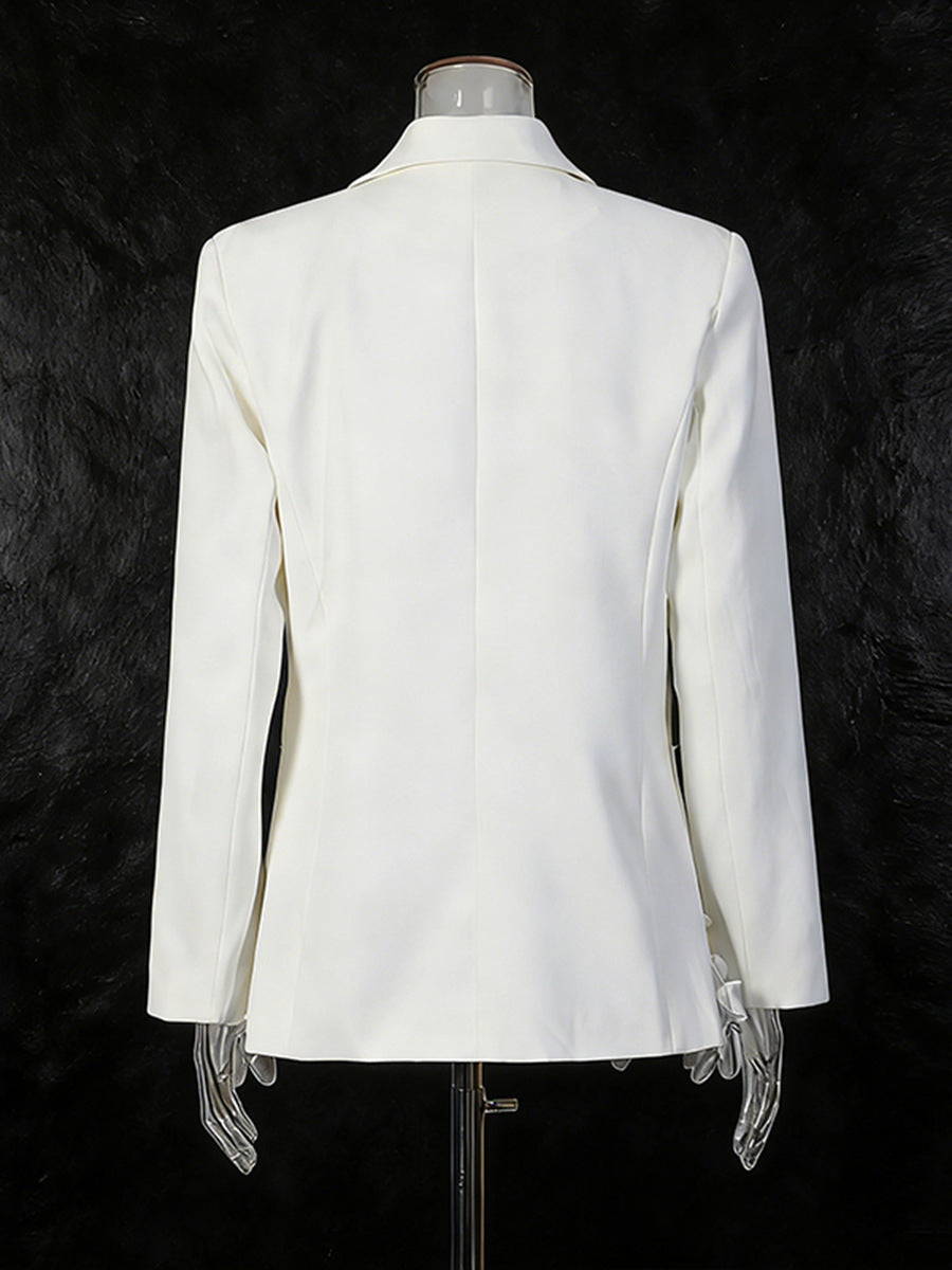 Women's 3D Floral Hem Blazer Button Down Tailored Jacket - Image 7