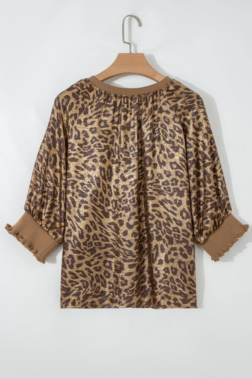 Metallic Leopard Print 3/4 Sleeve Blouse with Button Detail