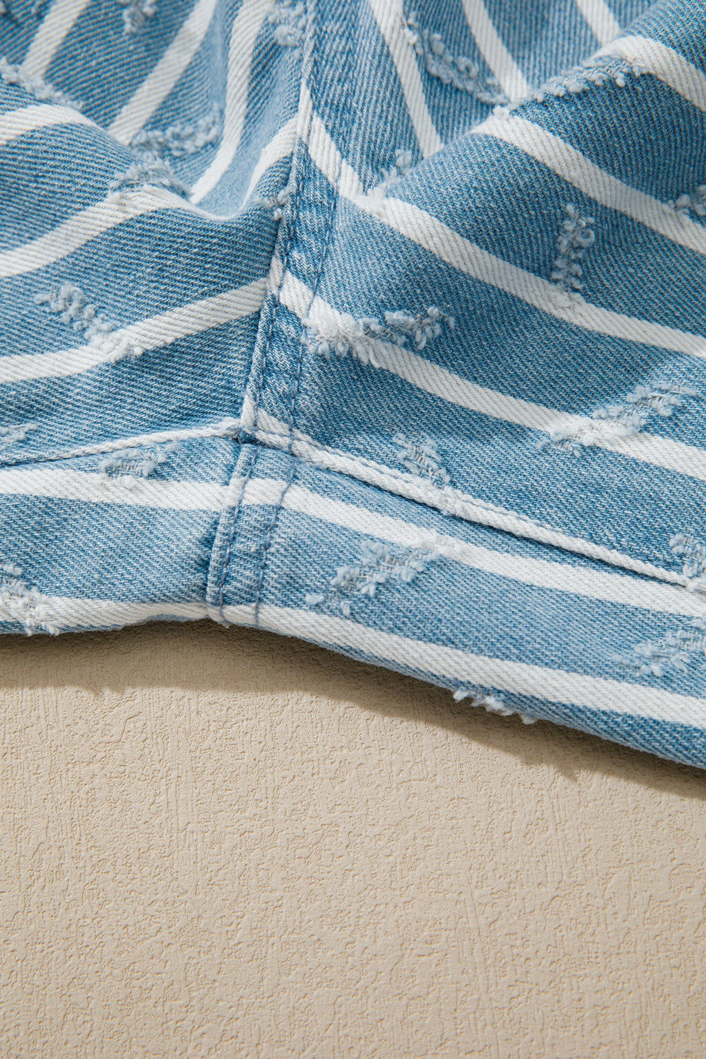 Angel Ruffled Wide Leg Denim Overalls in Blue and White Stripe