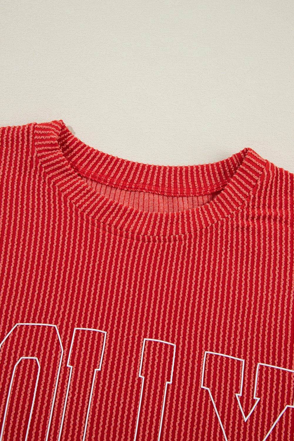 Christmas Letter Print Corded Knit Top & Pants Set