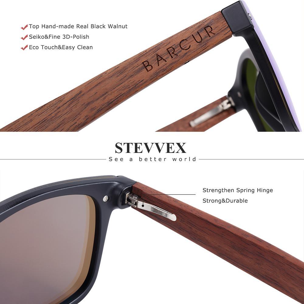Polarized Black Walnut Wood Square Sunglasses UV400 Natural Aesthetic