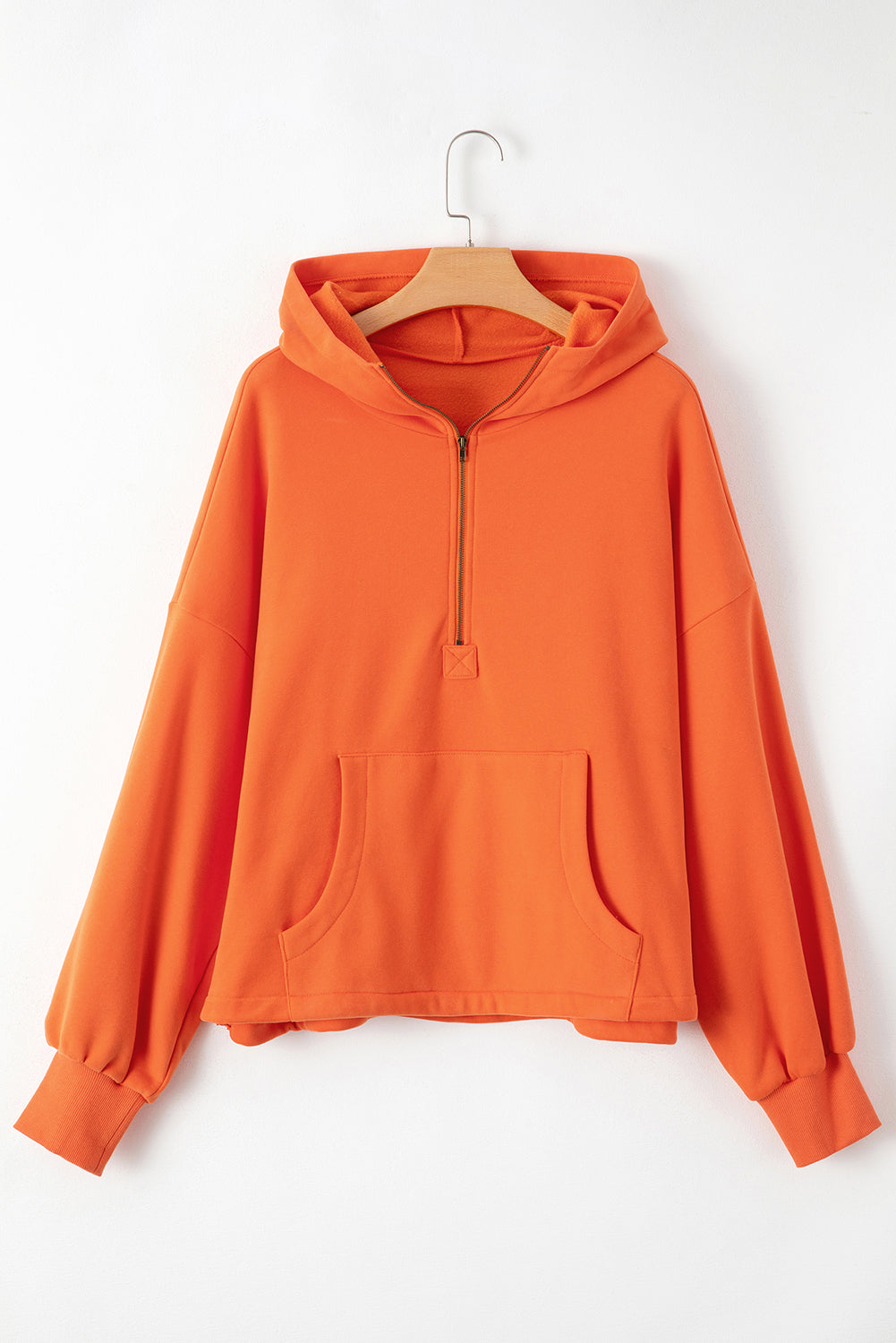 Orange Half Zipper Hoodie with Kangaroo Pockets | Drop Shoulder