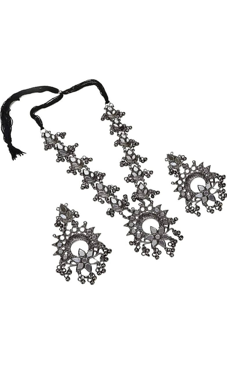 Traditional Mirror Design Oxidized Silver Necklace Set Mangalsutra