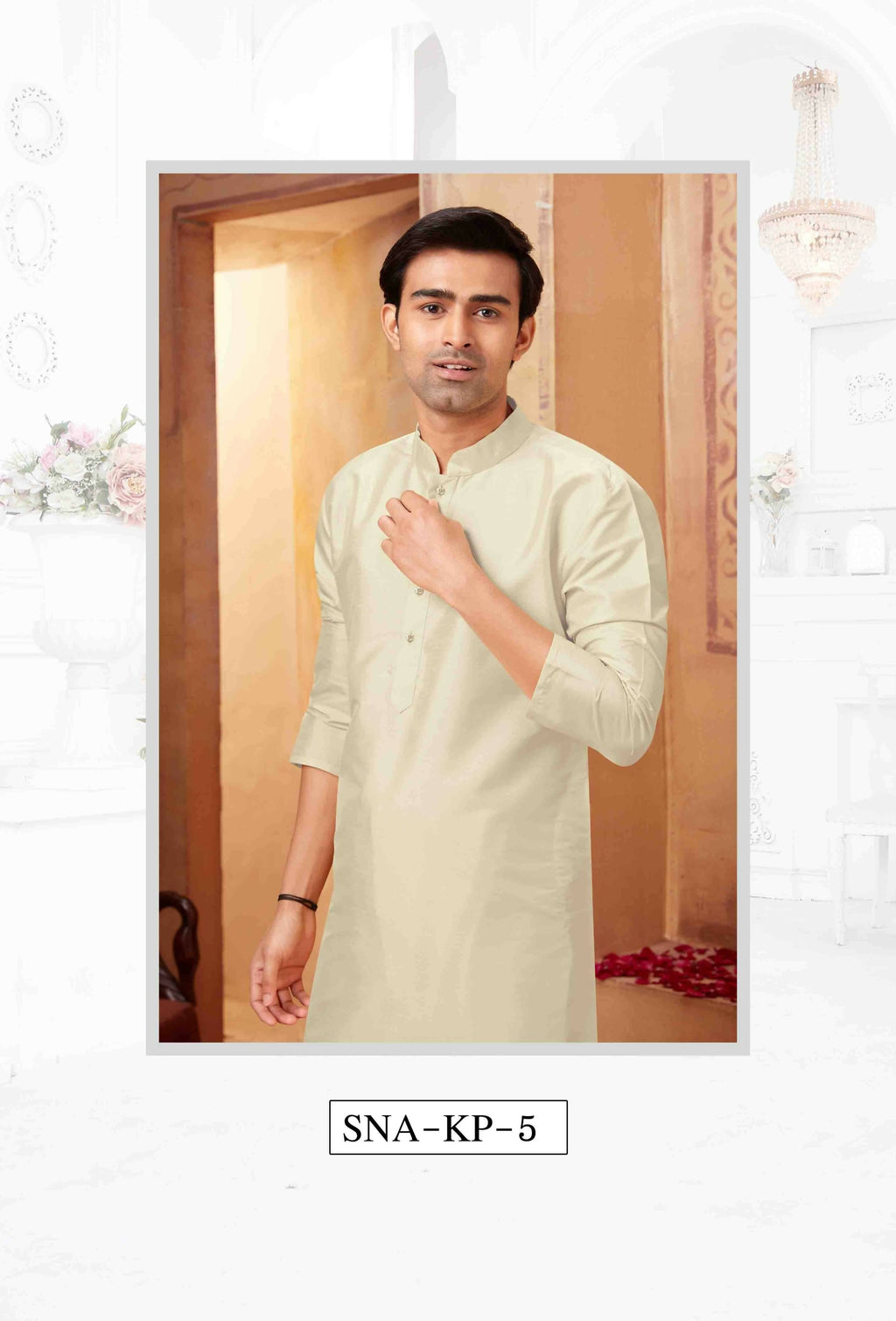 Off White Art Silk Kurta Pyjama Set for Festive Occasions
