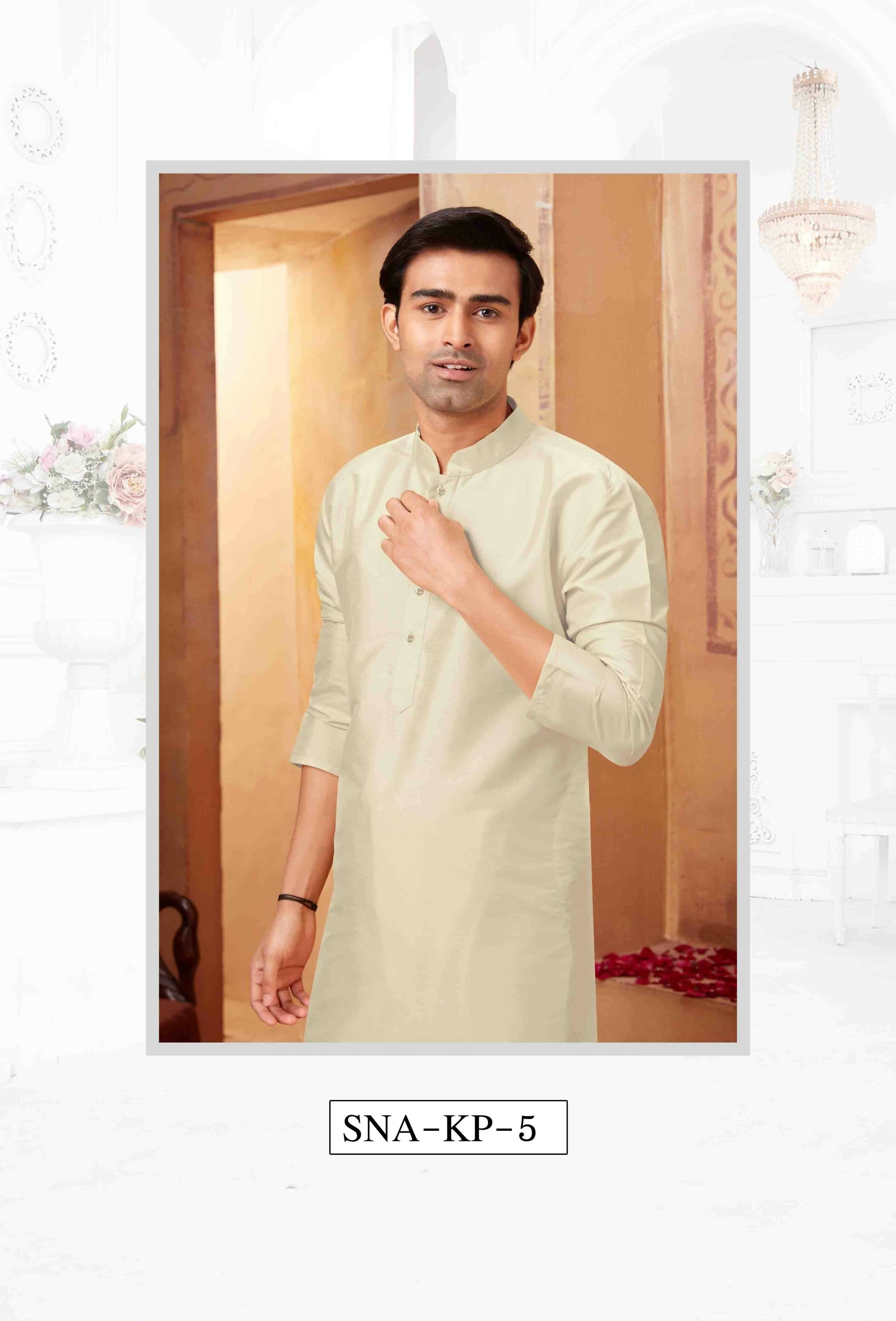 Off White Art Silk Kurta Pyjama Set for Festive Occasions