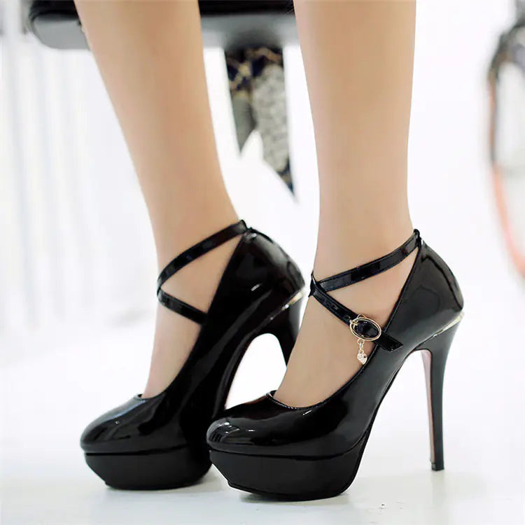 Waterproof Platform High Heels with Ankle Strap