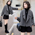 Women's Cropped Double-Sided Woolen Coat in Grey Khaki and Brown - Image 6