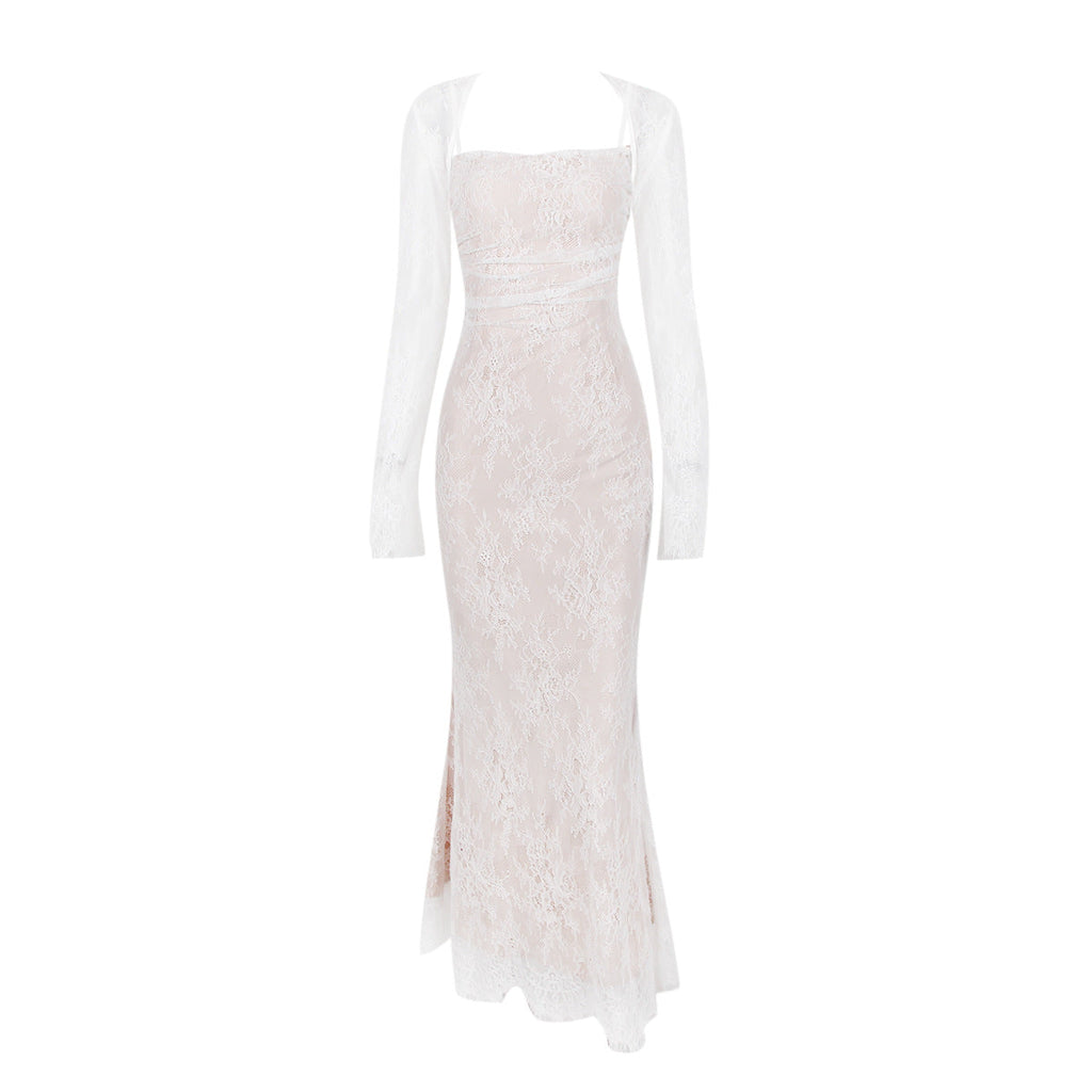 Lace Shawl Two-Piece Mermaid Maxi Dress with Long Sleeves