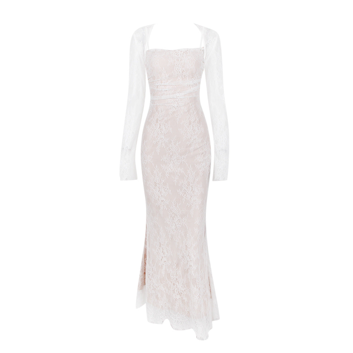 Lace Shawl Two-Piece Mermaid Maxi Dress with Long Sleeves