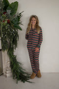 Girl's Bamboo Button Up Lounge Set | Holiday Stripe