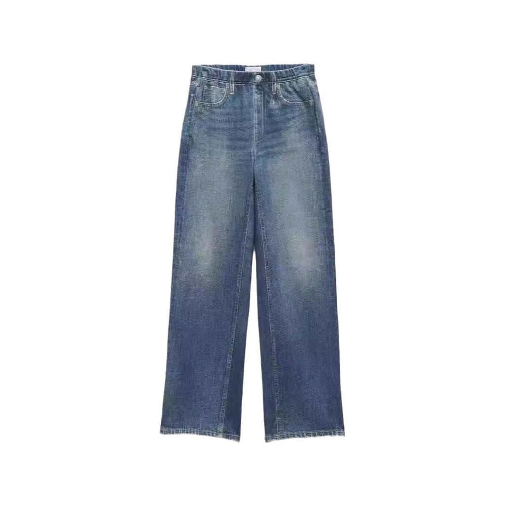 Retro Mid Rise Wide Leg Loose Denim Jeans - Faded Blue Wash - Image 5