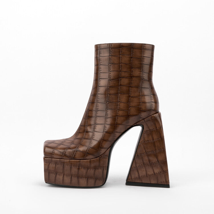 Women's Textured Platform Chunky Heel Ankle Boots Red Green - Image 5