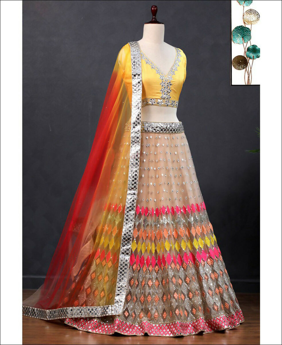 Multicolor Butterfly Net Lehenga Choli with Mirror & Sequence