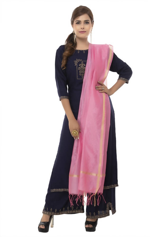 Baby Pink Chanderi Banarsi Piping Dupatta for Traditional Wear