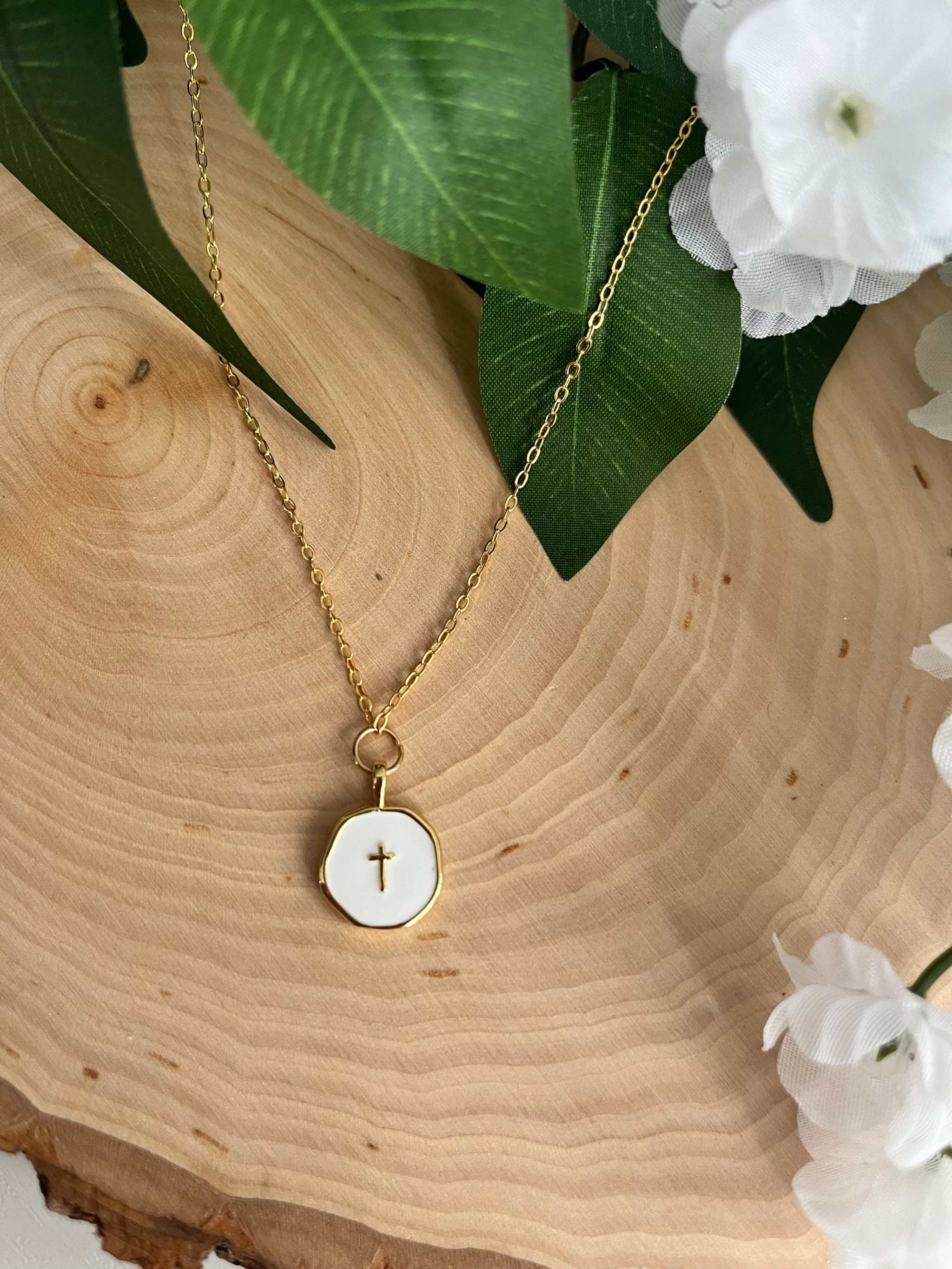 Gold Necklace 16K White Cross Pendant