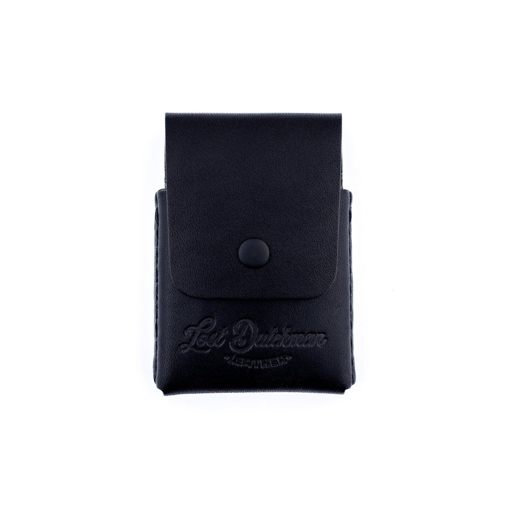 Black leather Snap Finn cardholder wallet shown from a top-down perspective.