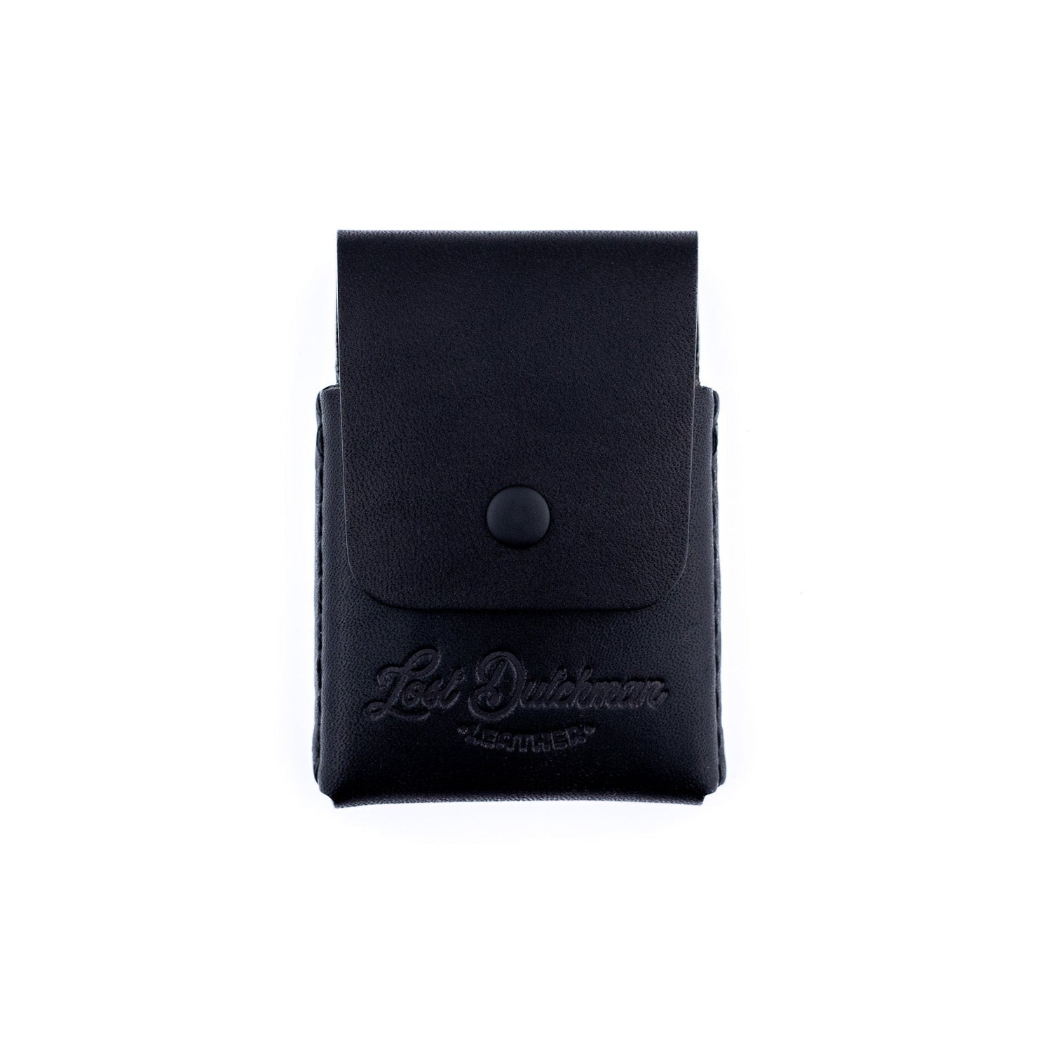 Black leather Snap Finn cardholder wallet shown from a top-down perspective.
