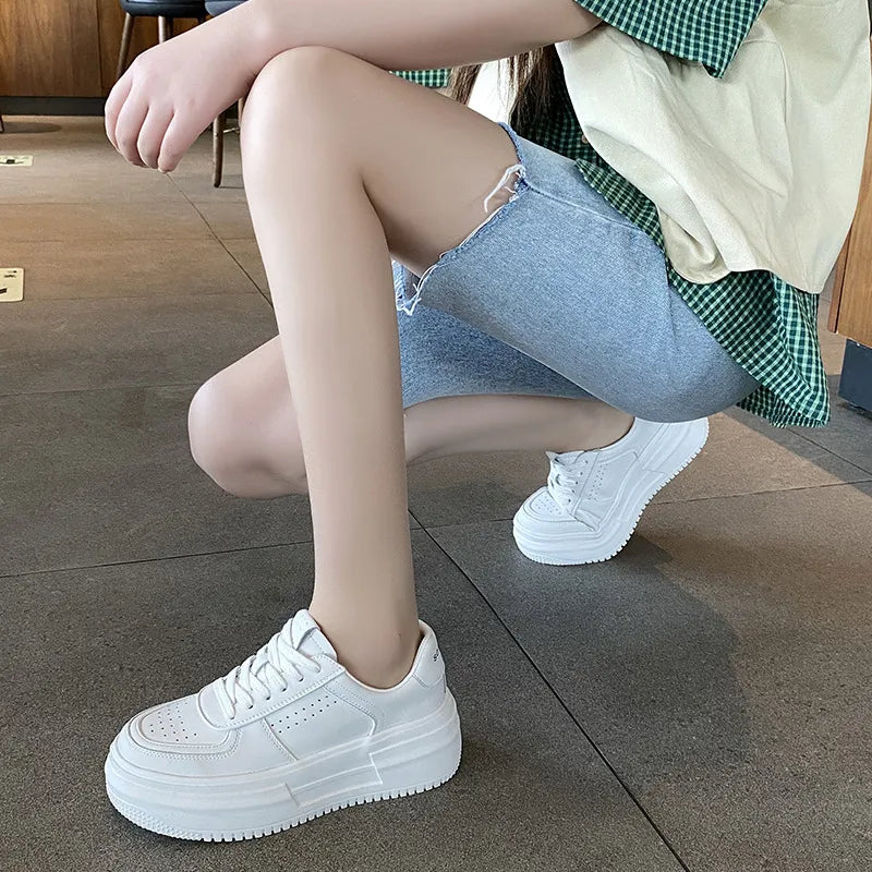 White Lace Up Platform Sneakers for - Image 3