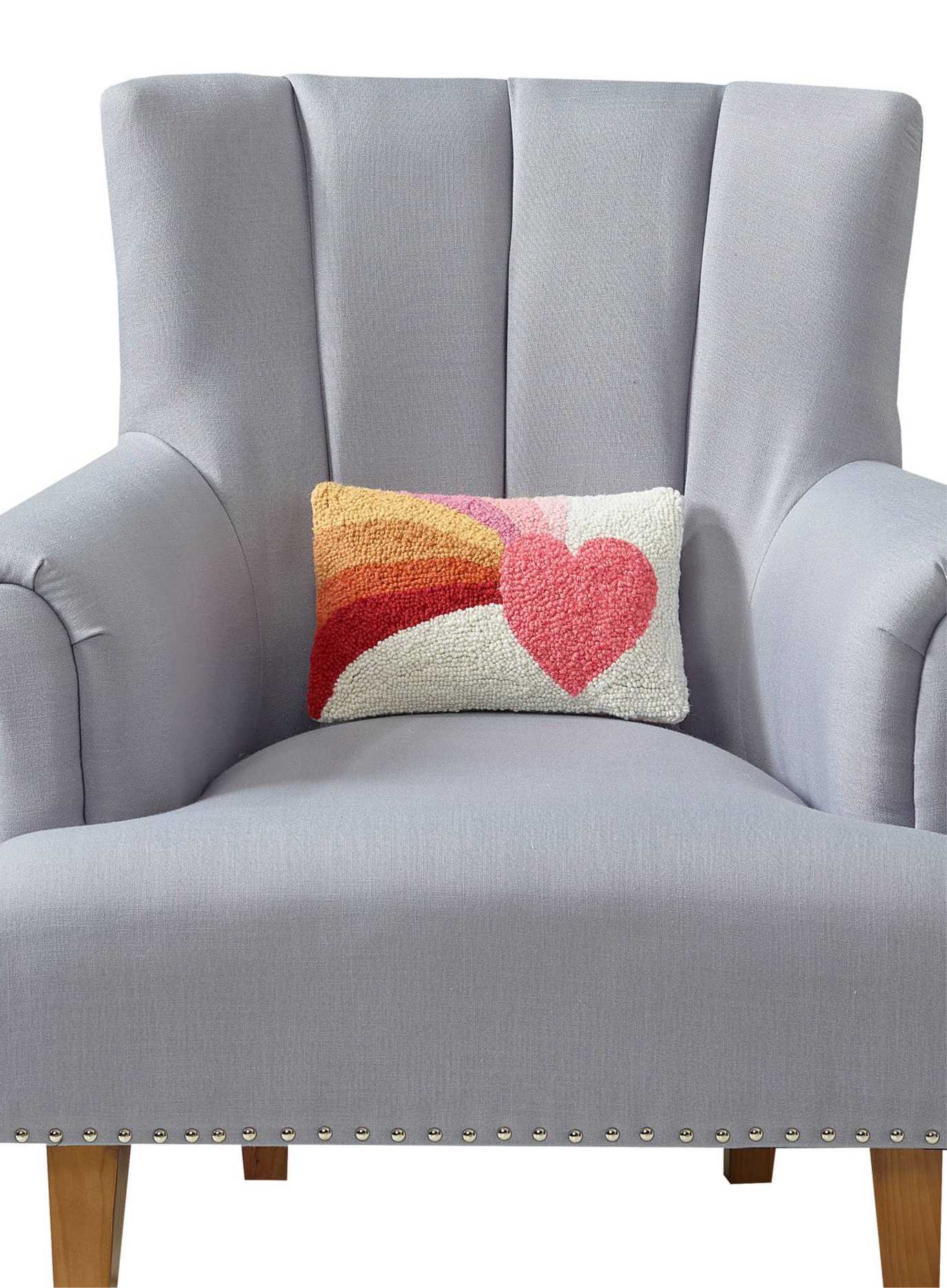 Wool Hooked Shooting Heart Throw Pillow 8x12 Colorful Decor - Image 4