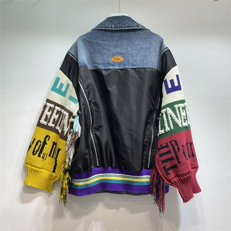 Women's Playful Multicolor Fringed Embroidered Denim Jacket