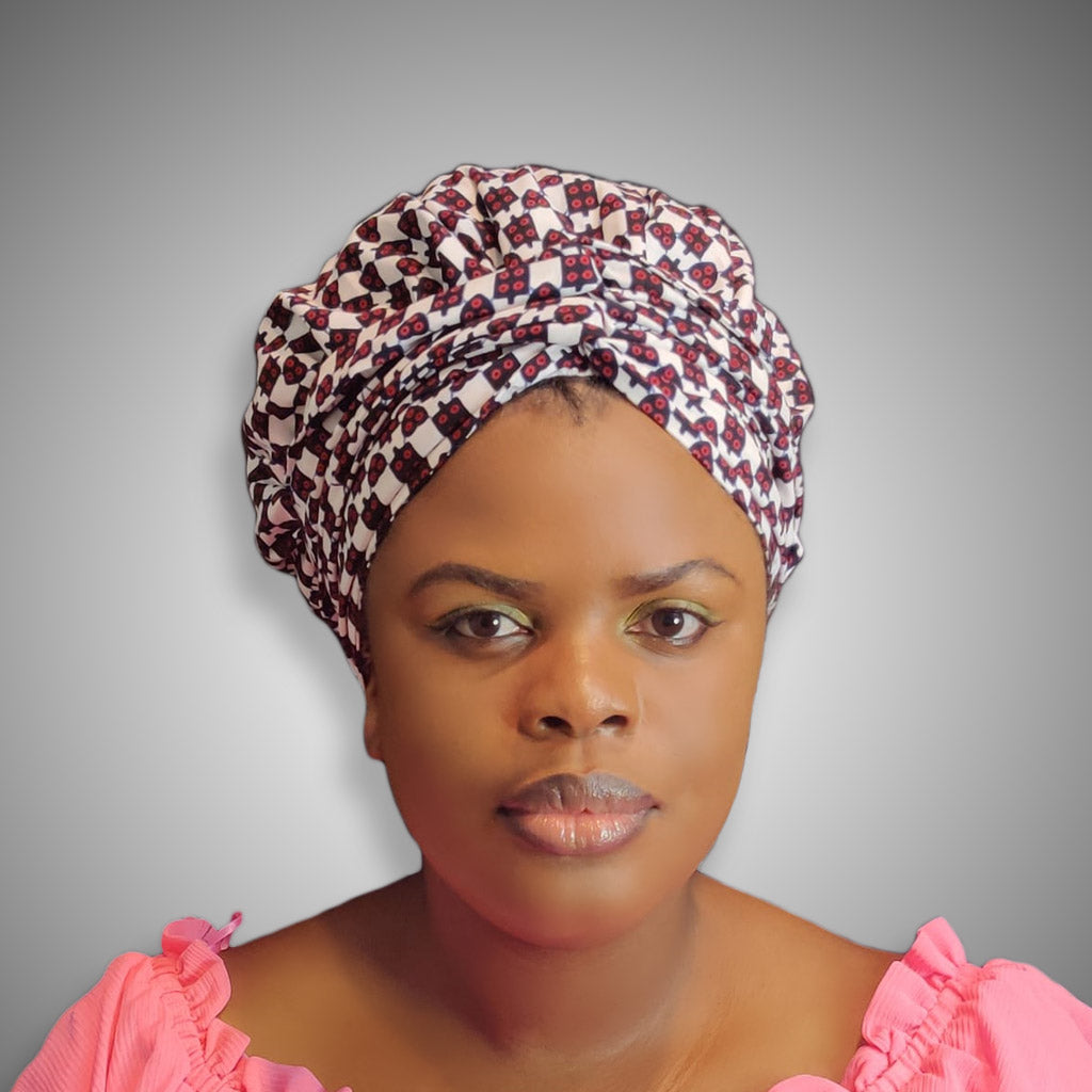 Yasmin African Print Kente Bonnet Wrap with Satin Lining - Image 7
