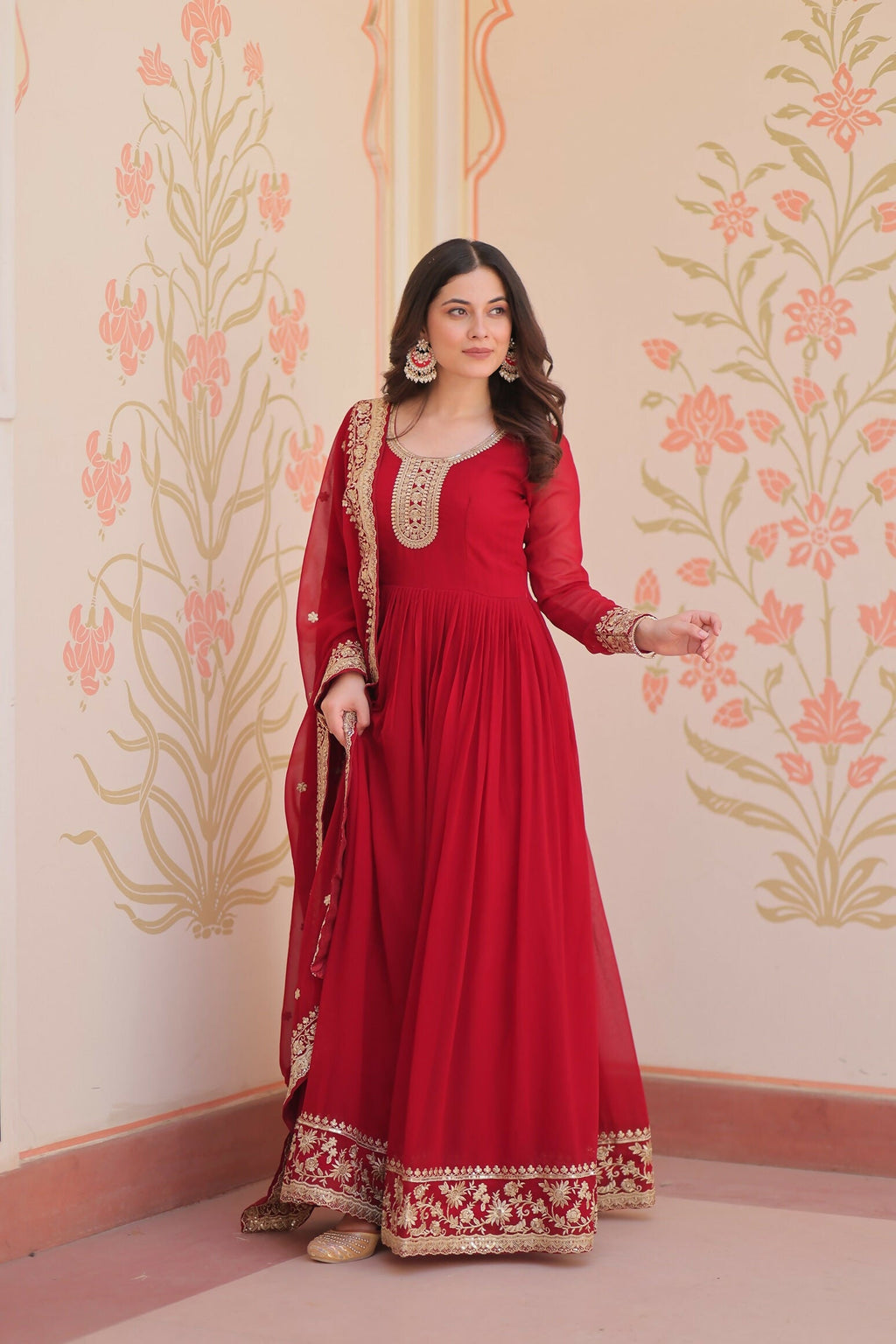 Maroon Georgette Kurta Set with Intricate Sequence Embroidery