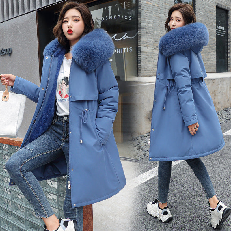 Women's Harajuku Big Fur Collar Fleece Lined Winter Coat - Image 2