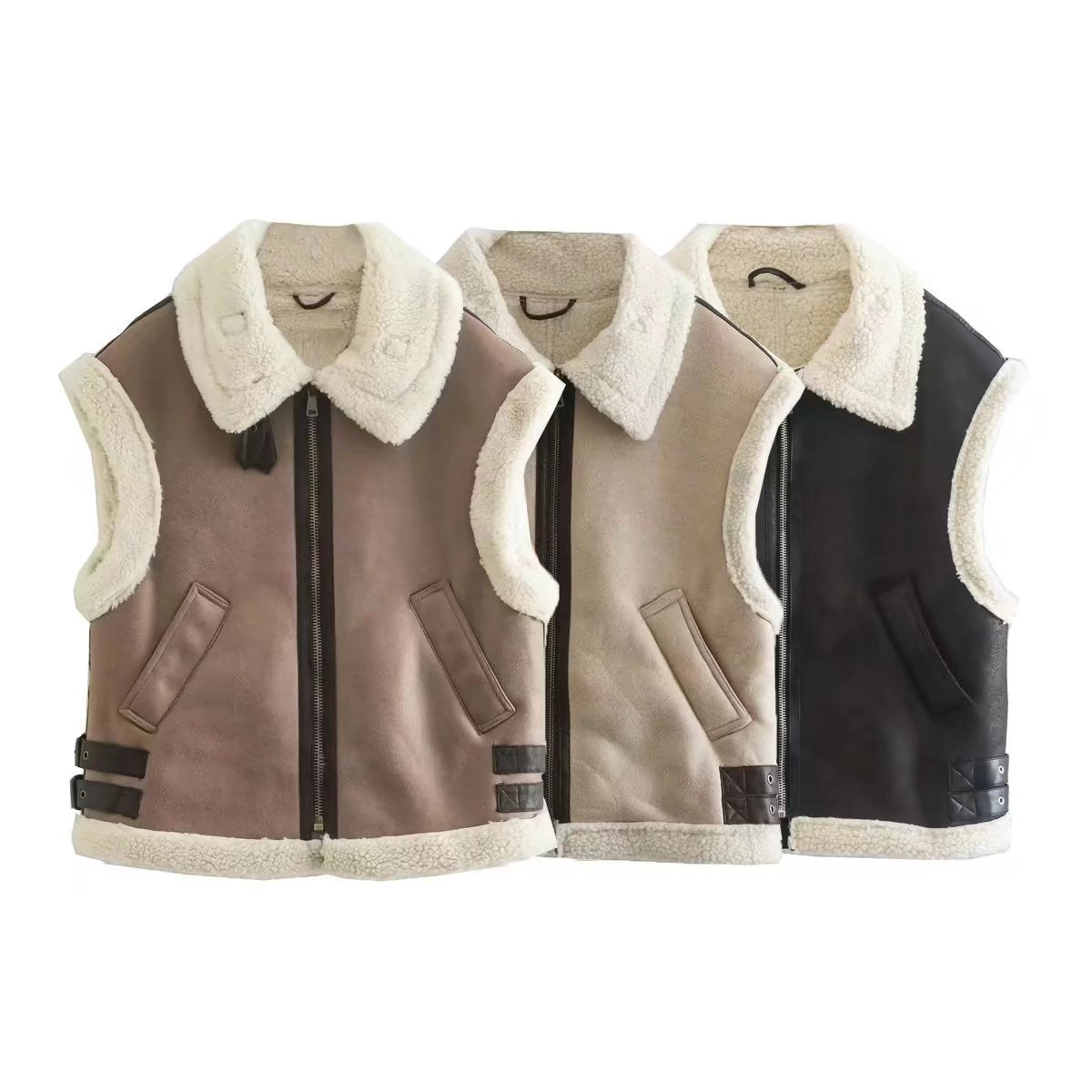 Women's Harajuku Faux Leather & Shearling Lapel Vest - Warm & Stylish - Image 5