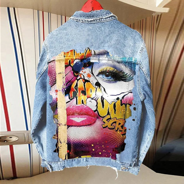 Women's Graphic Print Denim Jacket Harajuku Street Style - Image 5