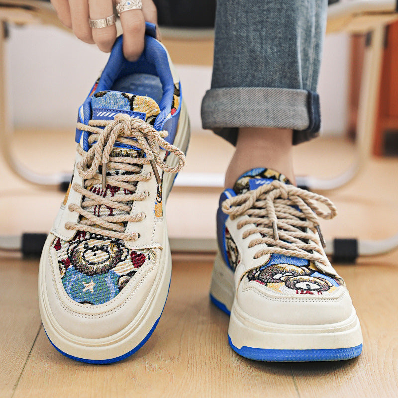 Bear Patch Low-Cut Harajuku Sneakers - Thick Sole Color Block