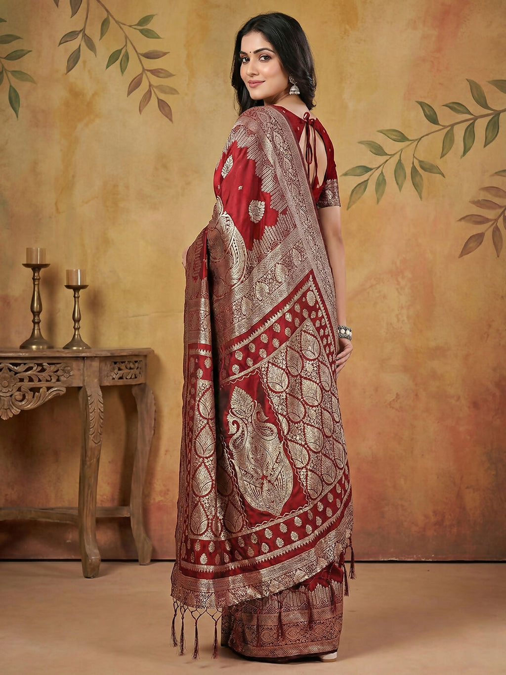 Maroon Silk Blend Saree for Traditional Occasions