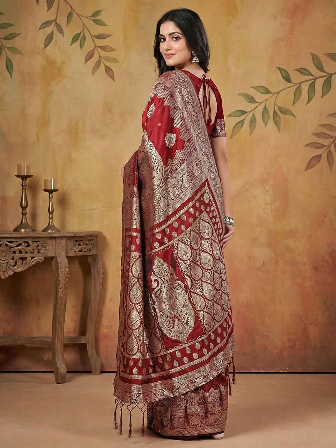 Maroon Silk Blend Saree for Traditional Occasions