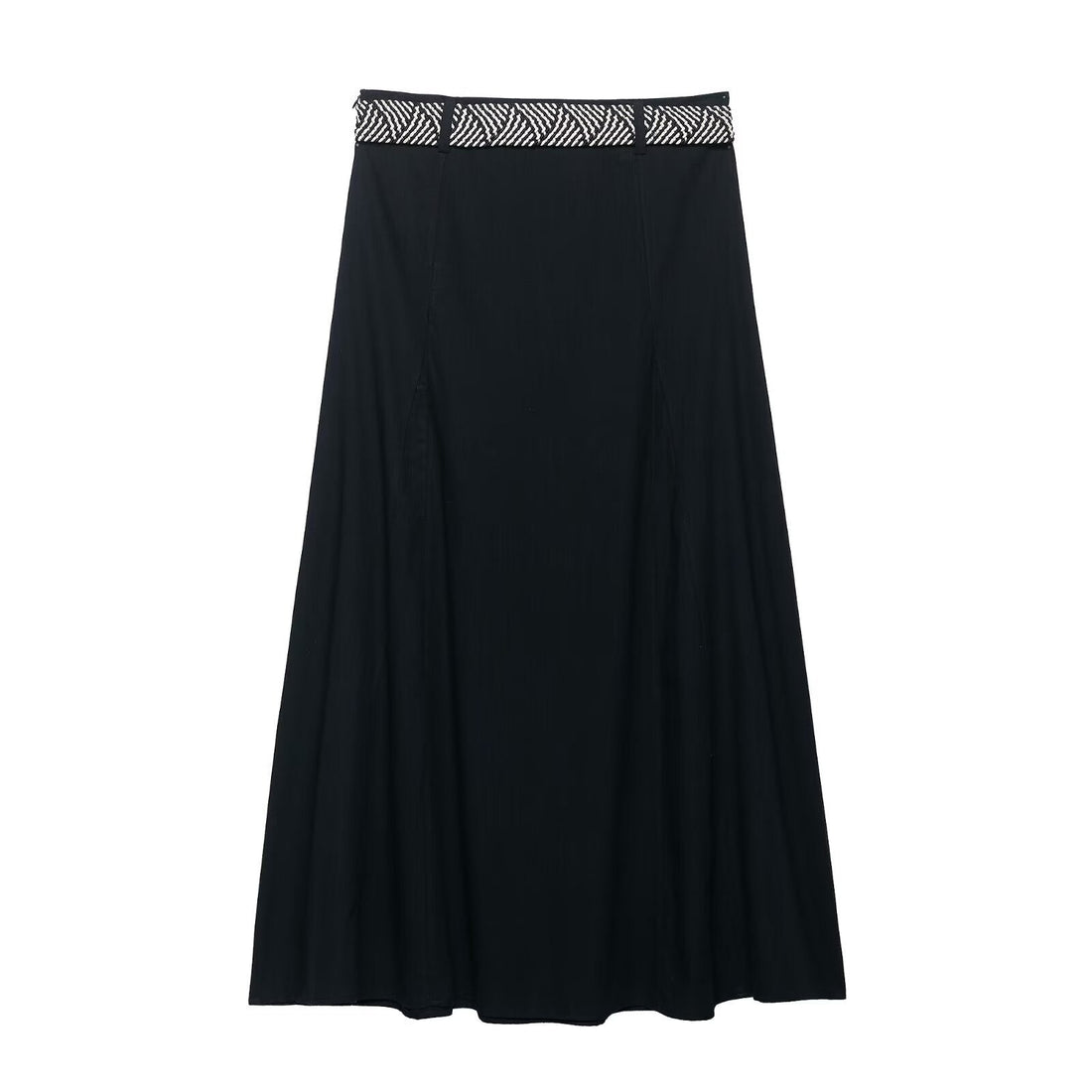 Women's Slim Fit A-Line Midi Skirt with Patterned Waist Belt - Image 2