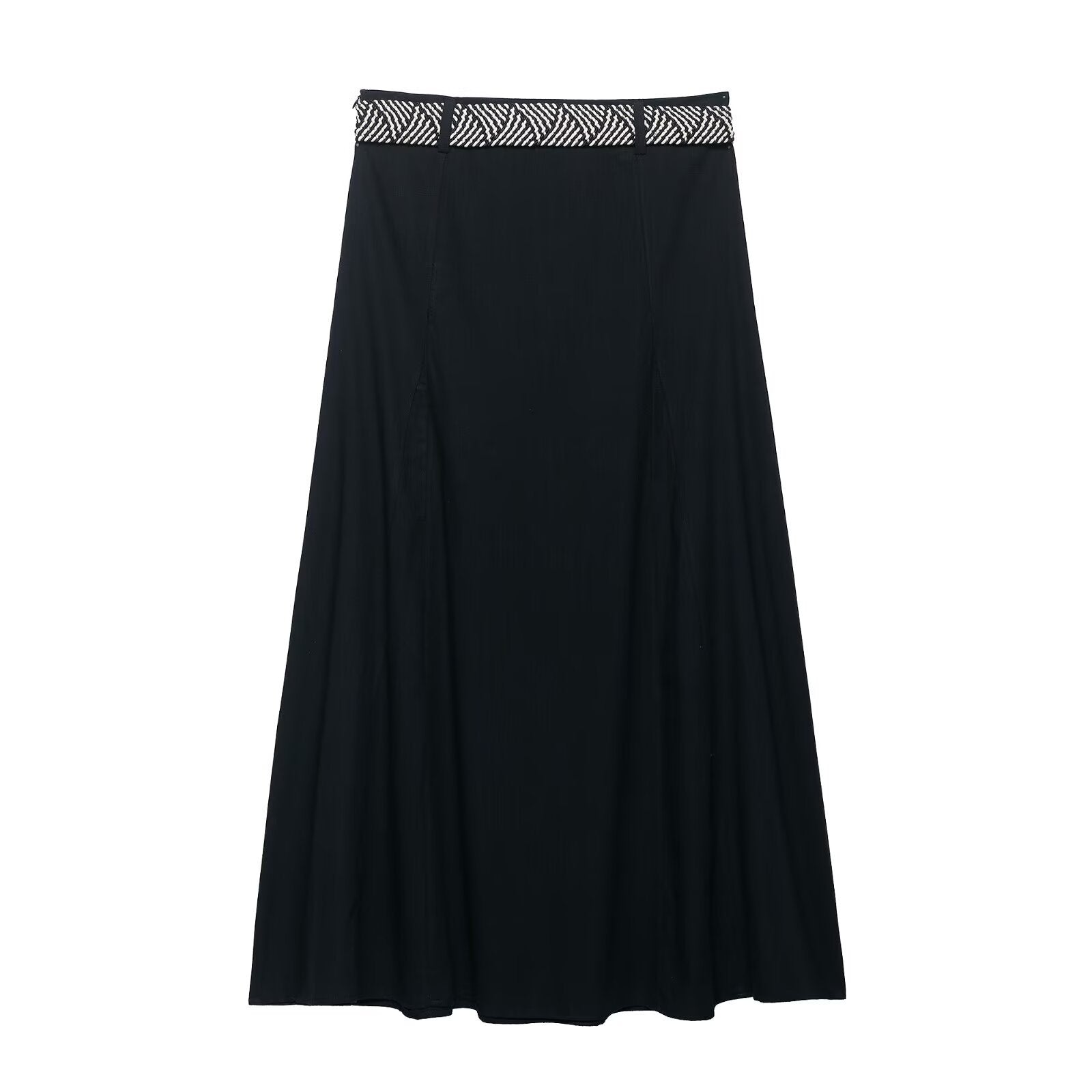 Women's Slim Fit A-Line Midi Skirt with Patterned Waist Belt - Image 2