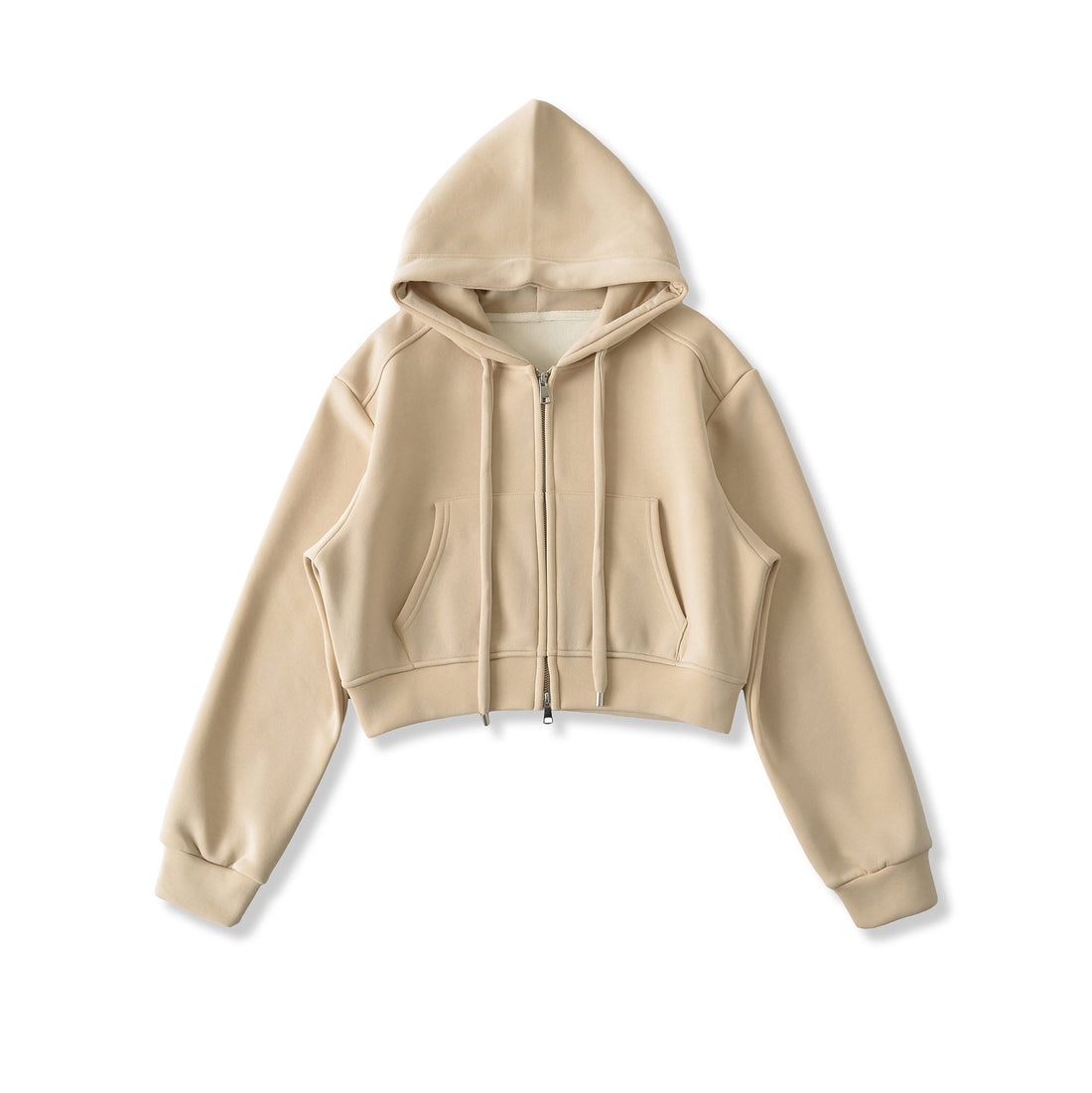 Velvet Cropped Zip-Up Hoodie Sweatshirt with Drawstring - Image 4