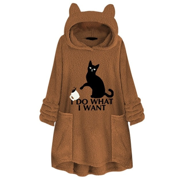 Playful Cat Ear Hoodie Sweatshirt with 'I Do What I Want' Graphic - Image 11
