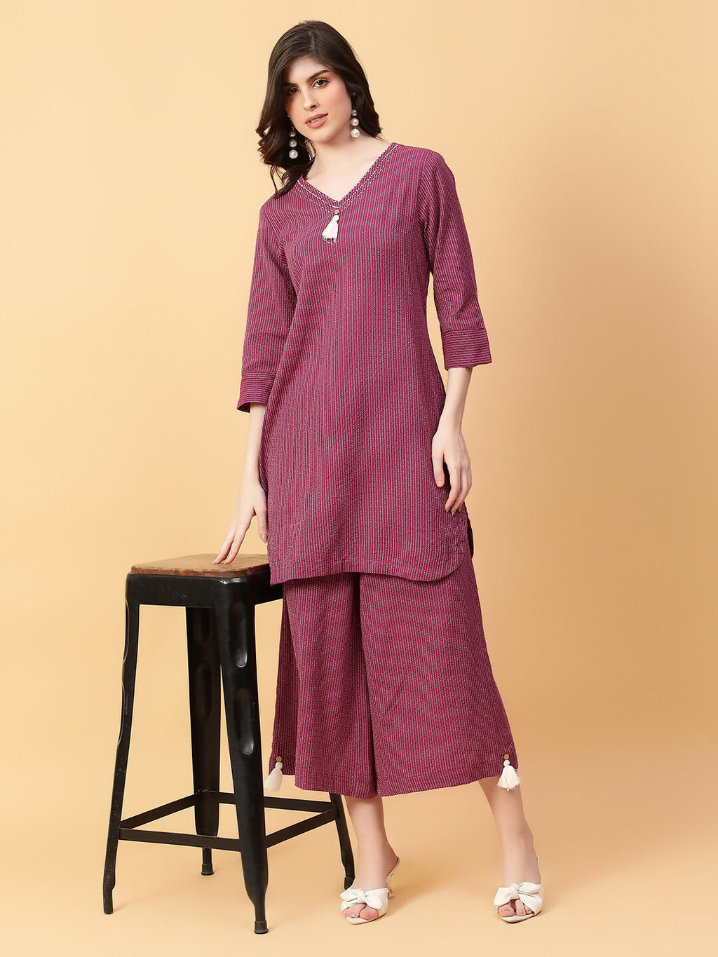 Joban Fashion Purple Cotton Khatha & Hand Work Co-ord Set